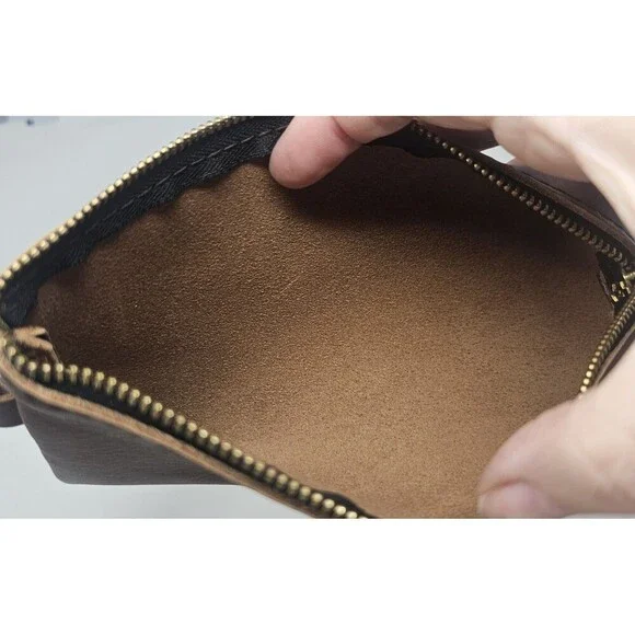 Portland Leather Goods Alpine Pouch Zippered Pouch Brown Makeup Bag NEW - Picture 4 of 7